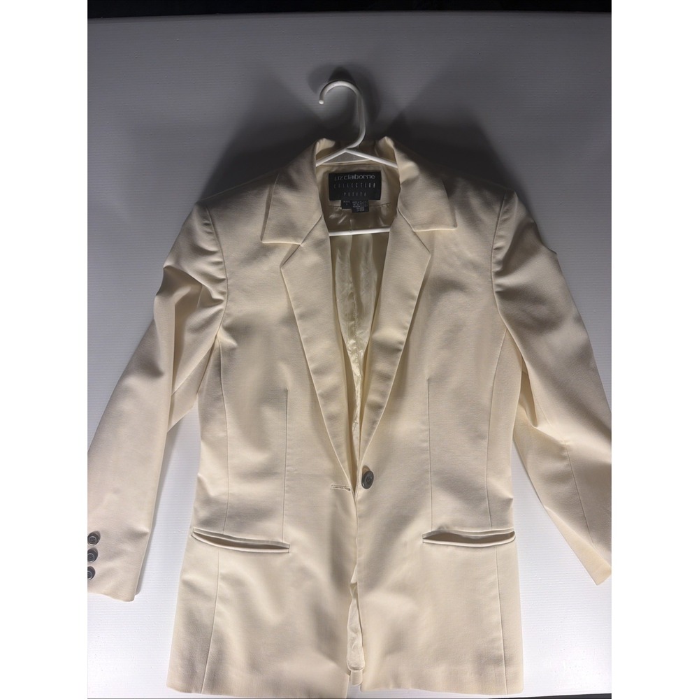 Liz Claiborne Collection Women's Petite 0 Ivory Wool Blend One Button Blazer